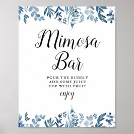 Blauw bloemig bruidsdouche mimosa bar bord poster