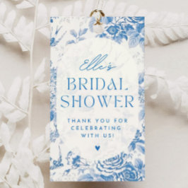 Blauw bloemig bruidsfeest cadeau bedankkaartje cadeaulabels