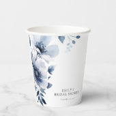 Blauw Bloemig Bruidsfeest Papieren Bekers (Achterkant)
