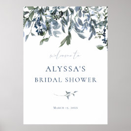 Blauw bloemig bruidsfeest welkomstbord poster