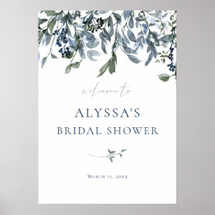 Blauw bloemig bruidsfeest welkomstbord poster