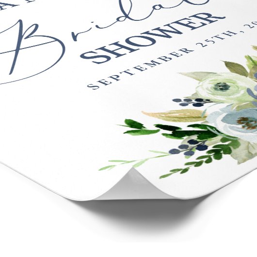 Blauw bloemig bruidsfeest welkomstbord poster (Hoek)