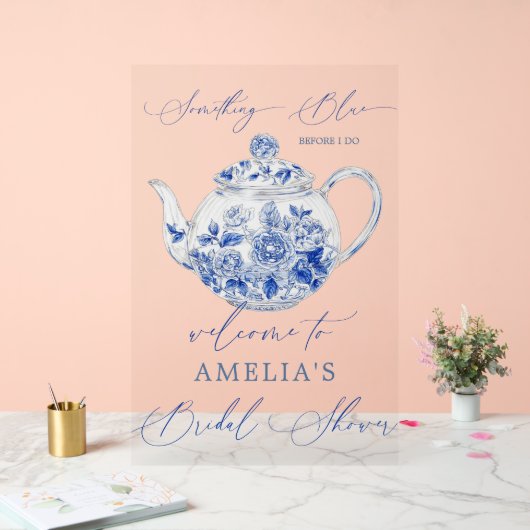 Blauw bloemig bruiloft feest welkom bord (Huwelijk)