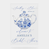 Blauw bloemig bruiloft Welcome bord (Voorkant)