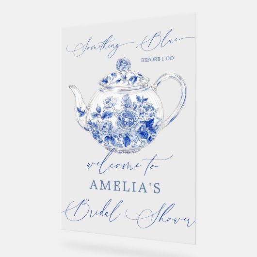 Blauw bloemig bruiloftsontvangstbord acryl bord (Hoek)