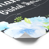 Blauw bloemig bruiloftsontvangstbord Poster (Hoek)