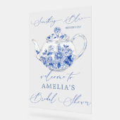 Blauw bloemig bruiloftsshower welkomstbord acryl bord (Hoek)