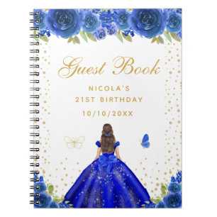 Blauw Bloemig Bruin Haar Prinses Verjaardagsfeestj Notitieboek