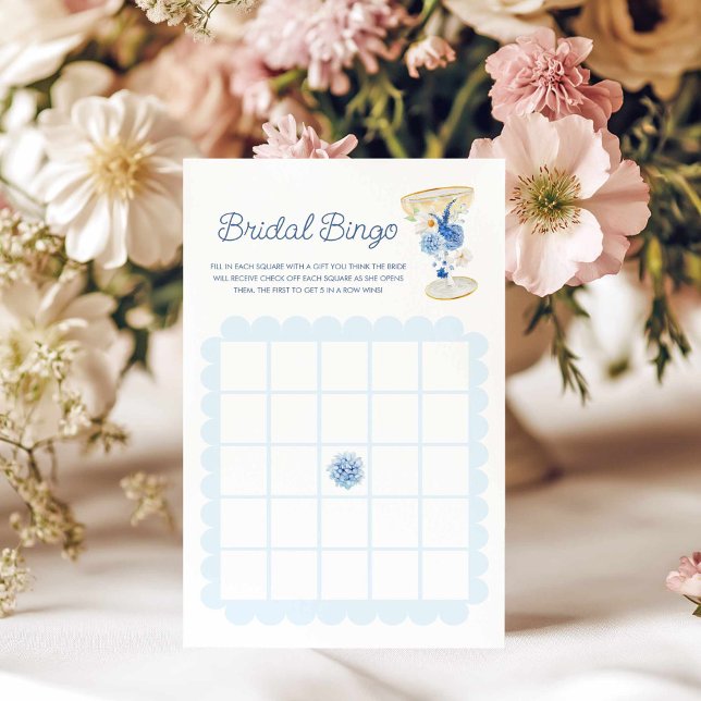 Blauw Bloemig Bruisend Bruidsbingospel (Blue Floral Bridal Bingo Game)