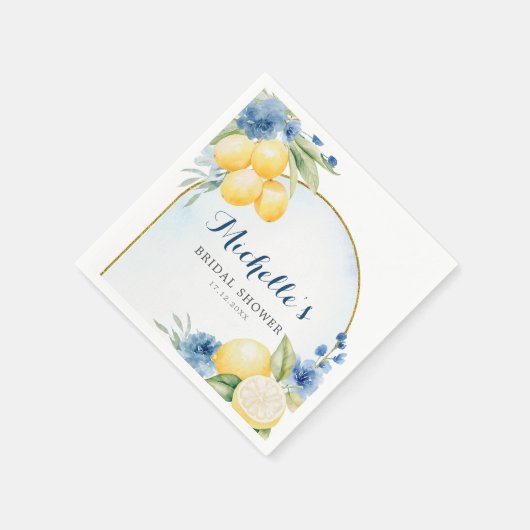 Blauw bloemig citroen Main Squeeze bruiloft feest  Servet (Hoek)