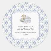 Blauw Bloemig Coquette Thee Party Bruidsuitnodigin Ronde Sticker (Voorkant)