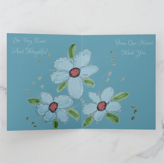 Blauw Bloemig Dank u Kaart (Binnen)