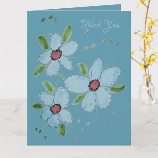 Blauw Bloemig Dank u Kaart (Gele Bloem)