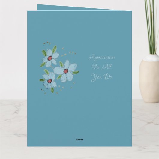 Blauw Bloemig Dank u Kaart (Achterkant)