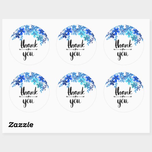 Blauw bloemig dank u sticker (Vel)