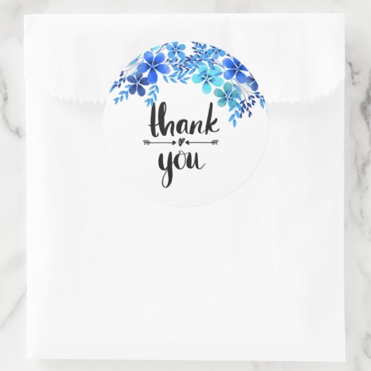 Blauw bloemig dank u sticker (Tas)