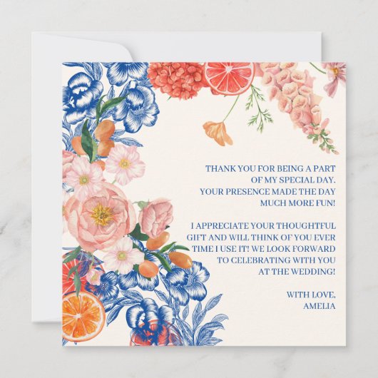 Blauw bloemig Dat is Amore Vrijgezellenfeest grazi Bedankkaart (Achterkant)