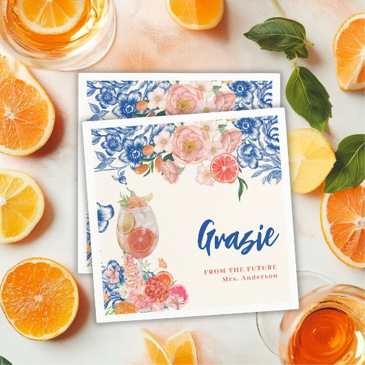 Blauw bloemig Dat is Amore Vrijgezellenfeest grazi Servet