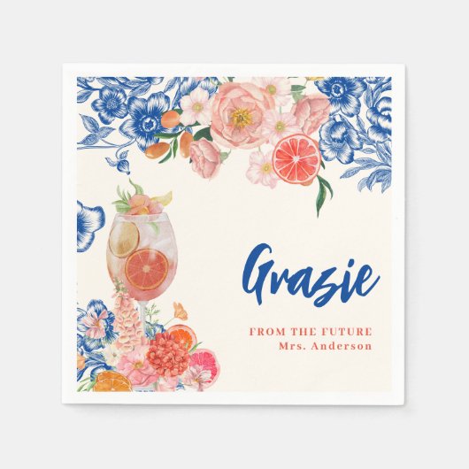 Blauw bloemig Dat is Amore Vrijgezellenfeest grazi Servet (Voorkant)