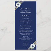 Blauw Bloemig Elégant Anemone Bruidsboeket Bruilof Menu (Voorkant)