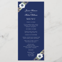 Blauw Bloemig Elégant Anemone Bruidsboeket Bruilof Menu