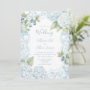 Blauw Bloemig Elegant Blauwe Hortensia Bruiloft Kaart
