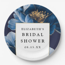 Blauw bloemig elegante moderne bruidsuitnodiging papieren bordje