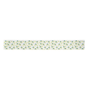 Blauw bloemig en groen blad: satijnen lint