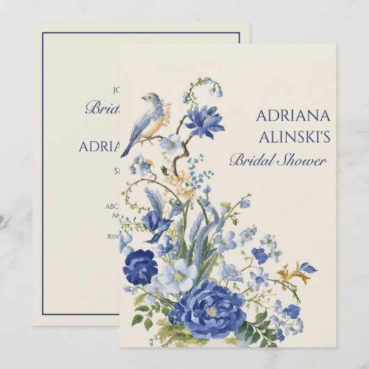 Blauw bloemig en vogeltje Kaart (Voorkant / Achterkant)