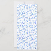 Blauw bloemig folk porselein elegant bruiloft menu (Achterkant)