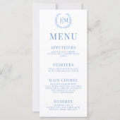 Blauw bloemig folk porselein elegant bruiloft menu (Voorkant)