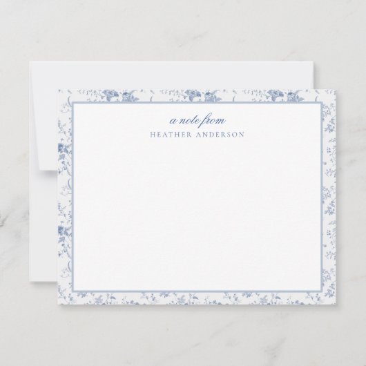  blauw bloemig gepersonaliseerd briefpapier notitiekaartje (Voorkant)