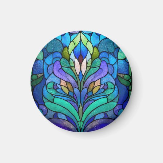 Blauw bloemig glas in lood magneet (Voorkant)