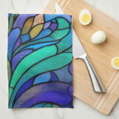 Blauw bloemig glas in lood theedoek (Quarter Fold)