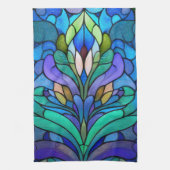Blauw bloemig glas in lood theedoek (Verticaal)