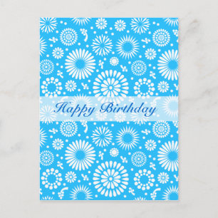 Blauw bloemig Happy Birthday Briefkaart