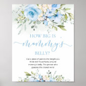 Blauw bloemig hoe groot is mama's buik spel poster (Voorkant)