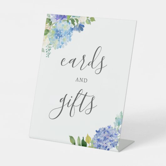 Blauw Bloemig Hydrangea Kaarten en Cadeaus Bord Reclamebord Met Voetstuk (Voorkant)