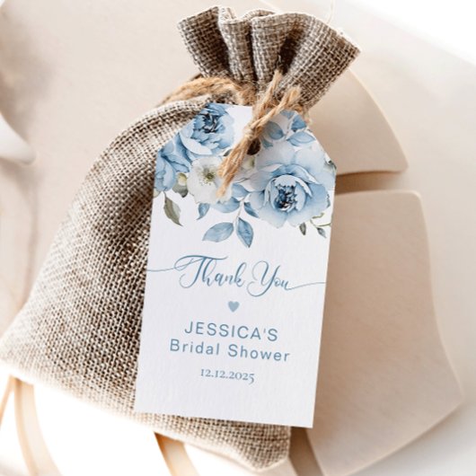 Blauw Bloemig Iets Blauw Bruids Bruiloft Bedankt Cadeaulabel