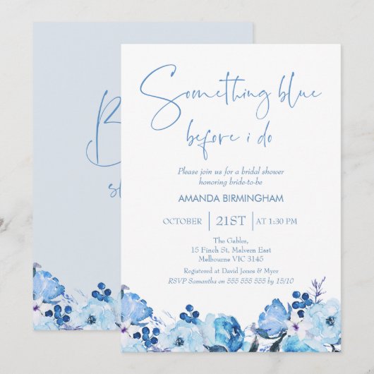 Blauw Bloemig Iets Blauw Bruidsmeisjesfeest  Kaart (Voorkant / Achterkant)