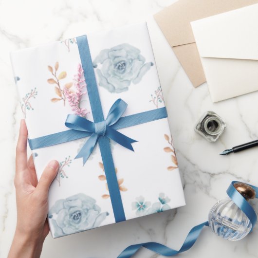 Blauw bloemig inpakpapier, verjaardagsverpakking,  cadeaupapier (Geschenken)