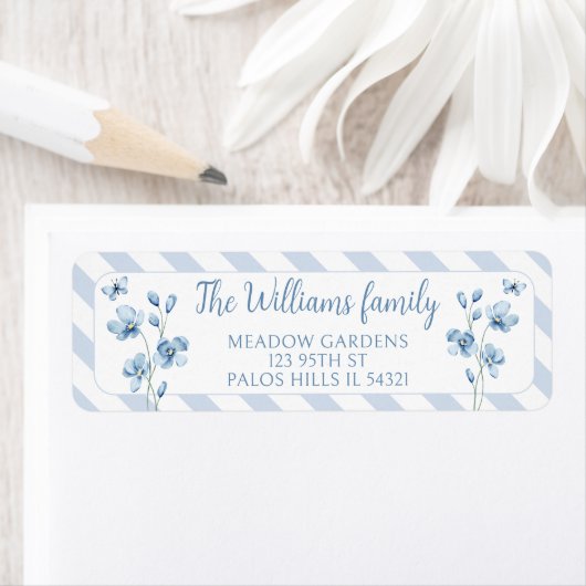 Blauw bloemig klein vlindertje Retouradres Label (Insitu)