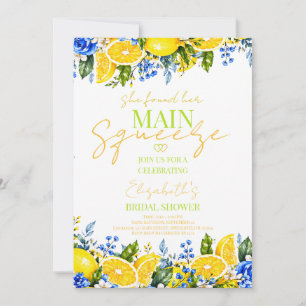 Blauw bloemig Lemon Main Squeeze Bruidsfeest Kaart