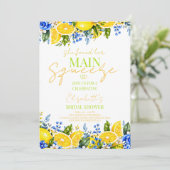 Blauw bloemig Lemon Main Squeeze Bruidsfeest Kaart (Staand voorkant)