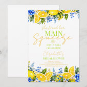 Blauw bloemig Lemon Main Squeeze Bruidsfeest Kaart (Voorkant / Achterkant)
