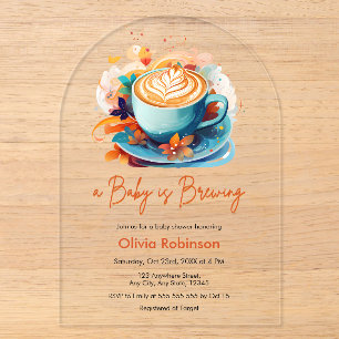 Blauw Bloemig Liefde Brouwt Koffie Baby Shower Acryl Uitnodigingen