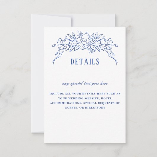 blauw bloemig Lijst Elegante bruiloft Details RSVP Kaartje (Voorkant)