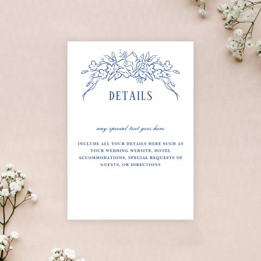  blauw bloemig Lijst Elegante bruiloft Details RSVP Kaartje