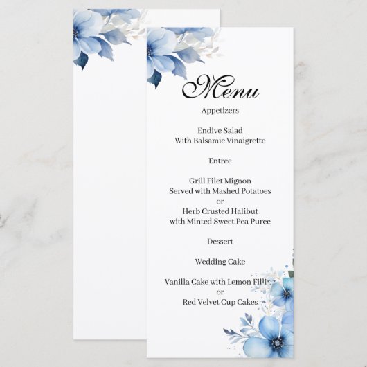 Blauw bloemig menu (Voorkant / Achterkant)