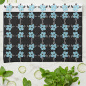 Blauw Bloemig met Zwart Theedoek (Gevouwen)